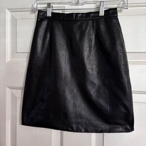 Tannery West Leather Mini Skirt Womens 2 Black Vintage 90s High Waist Y2K Korea